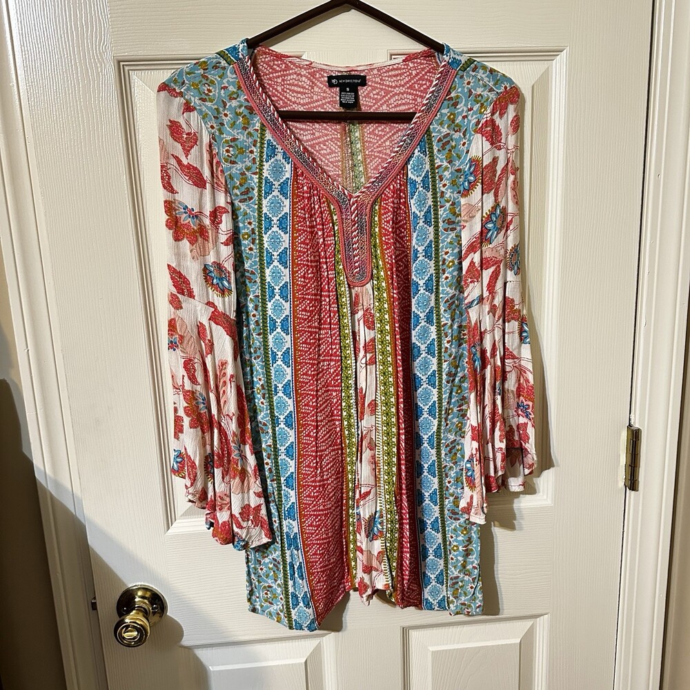 New Directions Women's V-Neck MultiColor Flowy Size S Tunic